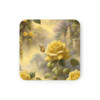 Ethereal Yellow Rose and Butterfly Corkwood Coaster Set