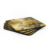 Ethereal Yellow Rose and Butterfly Corkwood Coaster Set