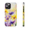 Spring Bouquet in Yellow and Purple Tough Phone Case for iPhone in 21 different sizes. Compatible with iPhone 7, 8, X, 11, 12, 13, 14 and more.