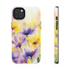 Spring Bouquet in Yellow and Purple Tough Phone Case for iPhone in 21 different sizes. Compatible with iPhone 7, 8, X, 11, 12, 13, 14 and more.