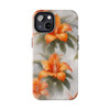 Orange Splash Tough Phone Case for iPhone in 21 different sizes. Compatible with iPhone 7, 8, X, 11, 12, 13, 14 and more.
