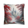 Pillow Case "Red Toile Castle" Pattern Spun Polyester Square Throw Pillow Cover for sofa couch bed accent decorative living room