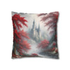 Pillow Case "Red Toile Castle" Pattern Spun Polyester Square Throw Pillow Cover for sofa couch bed accent decorative living room