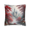 Pillow Case "Red Toile Castle" Pattern Spun Polyester Square Throw Pillow Cover for sofa couch bed accent decorative living room