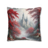 Pillow Case "Red Toile Castle" Pattern Spun Polyester Square Throw Pillow Cover for sofa couch bed accent decorative living room