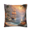 Pillow Case "Tropical Cove Fantasy" Spun Polyester Square throw Pillow Cover concealed zipper sofa couch palm trees pirate ship ocean