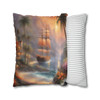 Pillow Case "Tropical Cove Fantasy" Spun Polyester Square throw Pillow Cover concealed zipper sofa couch palm trees pirate ship ocean