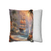 Pillow Case "Tropical Cove Fantasy" Spun Polyester Square throw Pillow Cover concealed zipper sofa couch palm trees pirate ship ocean