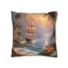 Pillow Case "Tropical Cove Fantasy" Spun Polyester Square throw Pillow Cover concealed zipper sofa couch palm trees pirate ship ocean