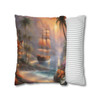 Pillow Case "Tropical Cove Fantasy" Spun Polyester Square throw Pillow Cover concealed zipper sofa couch palm trees pirate ship ocean