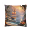 Pillow Case "Tropical Cove Fantasy" Spun Polyester Square throw Pillow Cover concealed zipper sofa couch palm trees pirate ship ocean