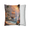 Pillow Case "Tropical Cove Fantasy" Spun Polyester Square throw Pillow Cover concealed zipper sofa couch palm trees pirate ship ocean