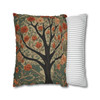 Pillow Case in Rowan Tree Old World Style concealed zipper polyester double sided design peach coral teal tree of life