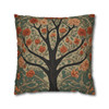 Pillow Case in Rowan Tree Old World Style concealed zipper polyester double sided design peach coral teal tree of life