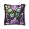 Pillow Case for Stained Glass Butterfly Design Square Decorative Throw Pillow for Living Room Sofa or Couch in purple and green. 