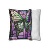 Pillow Case for Stained Glass Butterfly Design Square Decorative Throw Pillow for Living Room Sofa or Couch in purple and green. 
