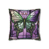 Pillow Case for Stained Glass Butterfly Design Square Decorative Throw Pillow for Living Room Sofa or Couch in purple and green. 