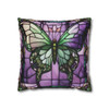 Pillow Case for Stained Glass Butterfly Design Square Decorative Throw Pillow for Living Room Sofa or Couch in purple and green. 