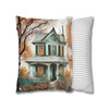 Pillow Case "Wet on the Easel" Watercolor Style Polyester Decorative Square Throw Pillow Cover zippered sofa couch bed teal orange white