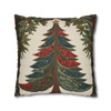 Pillow Case Christmas Tree Old World Style Holiday Decor| Living Room Sofa, Bedroom, or Dorm| Embroidery Look| Green Red Cream| Zipper