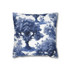 Pillow Case "Blue Willow" Spun Polyester Square Throw Pillow Cover with hidden zipper couch sofa bed blue white tree toile decorative