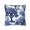 Pillow Case "Blue Willow" Spun Polyester Square Throw Pillow Cover with hidden zipper couch sofa bed blue white tree toile decorative