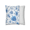 Pillow Case "Chicory Blue" Spun Polyester Square Throw Pillow Cover zipper sofa couch decorative floral blue white living room decor bedroom