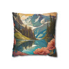 Pillow Case "Summer" Art Nouveau Style Square Throw Pillow Cover Hidden Zipper sofa couch bed mountain trees lake peach blue green