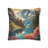 Pillow Case "Summer" Art Nouveau Style Square Throw Pillow Cover Hidden Zipper sofa couch bed mountain trees lake peach blue green