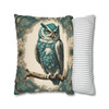 Pillow Case for Teal and Cream Owl Tapestry Style Throw Pillow Living Room Sofa or Couch. Great for bedroom or dorm. Zipper closure.