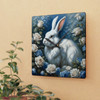 Fluffy White Rabbit Acrylic Wall Clock Round or Square For Child's Room Nursery Gift