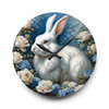 Fluffy White Rabbit Acrylic Wall Clock Round or Square For Child's Room Nursery Gift