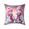 Pink Snowman Throw Pillow| Watercolor Design | Cottagecore | Living Room, Bedroom, Dorm Room