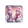 Cute Snowman in Pink Corkwood Coaster Set