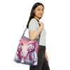 Adorable Pink Snowman Adjustable Tote Bag (AOP)|Two Sizes 16 inch or 18 inch