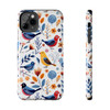 Spring Bird Pattern Tough Phone Case for iPhone in 21 different sizes. Compatible with iPhone 7, 8, X, 11, 12, 13, 14 and more.