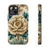 Ivory with Teal Flowers Design Tough Phone Cases