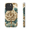 Ivory with Teal Flowers Design Tough Phone Cases