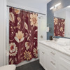 Burgundy and Cream Floral Design Shower Curtain | Polyester Shower Curtains