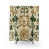 Green and Gold Flowers Design Shower Curtain | Polyester Shower Curtains