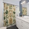Green and Gold Flowers Design Shower Curtain | Polyester Shower Curtains