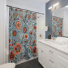 Blue Floral Folk Art Boho Design Shower Curtain | Polyester Shower Curtains
