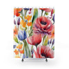 Watercolor Design Spring Flowers Shower Curtain|  Pastel Colors | Polyester Shower Curtains