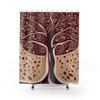 Burgundy and Cream Abstract Tree Design Shower Curtain | Polyester Shower Curtains