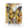 Yellow Butterfly Boho Design Shower Curtain | Polyester Shower Curtains