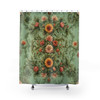 Green Floral Boho Design Shower Curtain | Polyester Shower Curtains