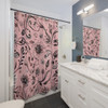Pink Floral Folk Art Boho Design Shower Curtain | Polyester Shower Curtains