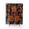 Orange and Gold on Navy Blue Design Shower Curtain | Polyester Shower Curtains