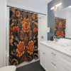 Orange and Gold on Navy Blue Design Shower Curtain | Polyester Shower Curtains