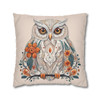 Boho Floral Snow Owl Pillow Cover - Teal & Orange Folk Art Decor, Soft Faux Suede Cushion Case for Home Accent